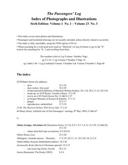 The Passengers' Log Index of Photographs and Illustrations