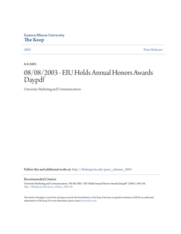 08/08/2003 - EIU Holds Annual Honors Awards Day.Pdf University Marketing and Communications