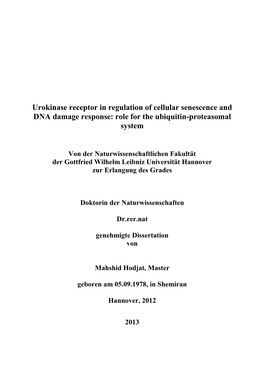 Urokinase Receptor in Regulation of Cellular Senescence and DNA Damage Response: Role for the Ubiquitin-Proteasomal System