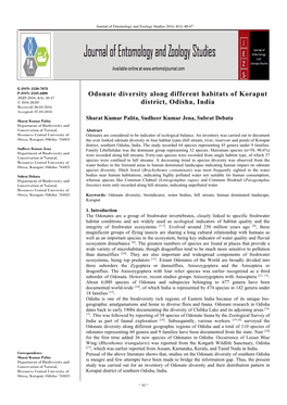 Odonate Diversity Along Different Habitats of Koraput District, Odisha