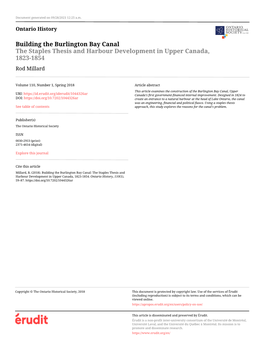 Building the Burlington Bay Canal: the Staples Thesis and Harbour Development in Upper Canada, 1823-1854