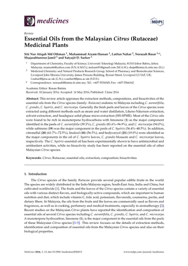 Essential Oils from the Malaysian Citrus (Rutaceae) Medicinal Plants