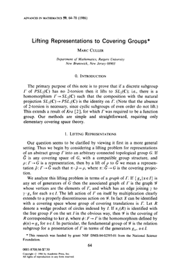 Lifting Representations to Covering Groups*