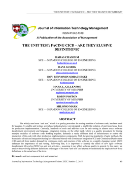 The Unit Test: Facing Cicd – Are They Elusive Definitions?