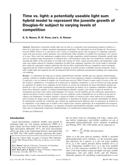 Time Vs. Light: a Potentially Useable Light Sum Hybrid Model to Represent the Juvenile Growth of Douglas-Fir Subject to Varying Levels of Competition