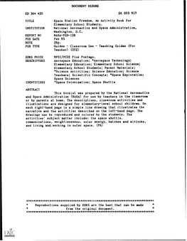 DOCUMENT RESUME ED 364 420 SE 053 917 TITLE Space Station