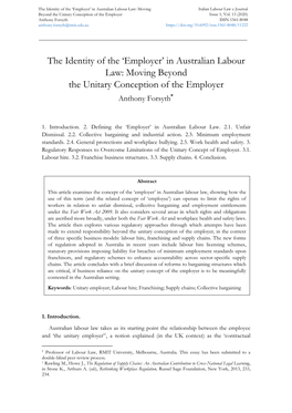 The Identity of the 'Employer' in Australian Labour Law: Moving