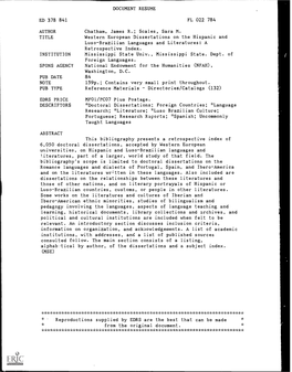 Scales, Sara M. TITLE Western European Dissertations on the Hispanic and Luso-Brazilian Languages and Literatures: a Retrospective Index