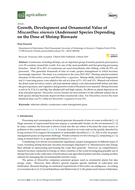 Growth, Development and Ornamental Value of Miscanthus Sinensis (Andersson) Species Depending on the Dose of Shrimp Biowaste