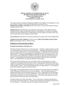 Page 1 of 47 the DAUGHTERS of the REPUBLIC of TEXAS BOARD