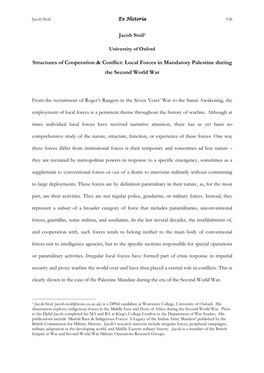 Structures of Cooperation & Conflict: Local Forces in Mandatory Palestine During the Second World