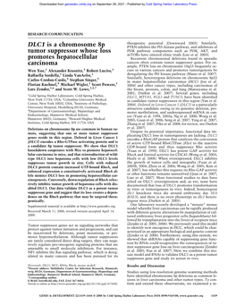 DLC1 Is a Chromosome 8P Tumor Suppressor Whose Loss Promotes Hepatocellular Carcinoma