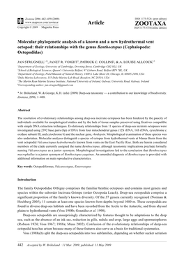 Zootaxa, Molecular Phylogenetic Analysis of a Known and a New Hydrothermal Vent