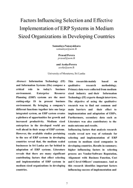 Factors Influencing Selection and Effective Implementation of ERP Systems in Medium Sized Organizations in Developing Countries