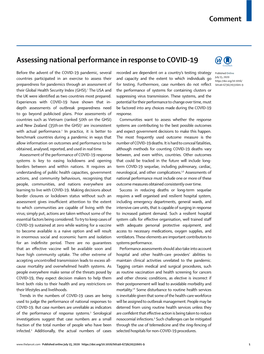 Assessing National Performance in Response to COVID-19