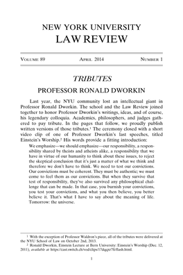 Tributes Professor Ronald Dworkin