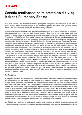 Genetic Predisposition to Breath-Hold Diving Induced Pulmonary Edema