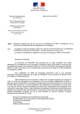 Modification Du Ppri De La Commune De FOULIGNY – Dossier D’Examen Au Cas Par Cas