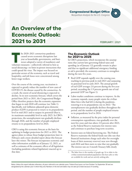 An Overview of the Economic Outlook: 2021 to 2031 FEBRUARY | 2021