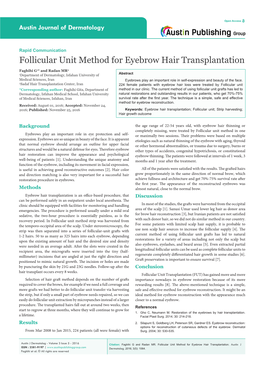 Follicular Unit Method for Eyebrow Hair Transplantation