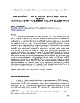 Aproximación Al Estudio Del Mercado De Suelo En La Ciudad De Asunción Análisis Relacional Sobre El Precio Y Regulación Del Suelo Urbano