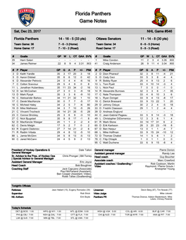 Florida Panthers Game Notes