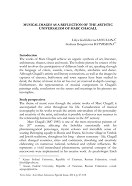 Musical Images As a Reflection of the Artistic Universalism of Marc Chagall