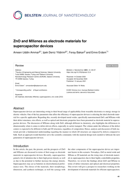 Zno and Mxenes As Electrode Materials for Supercapacitor Devices