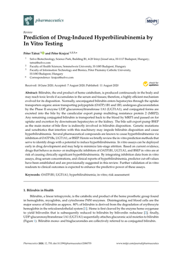 Prediction of Drug-Induced Hyperbilirubinemia by in Vitro Testing