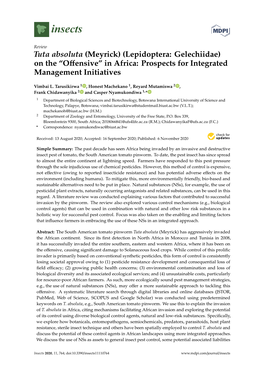 Tuta Absoluta (Meyrick) (Lepidoptera: Gelechiidae) on the “Oﬀensive” in Africa: Prospects for Integrated Management Initiatives