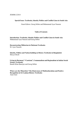 JEMMS 2/2014 Special Issue: Textbooks, Identity Politics And