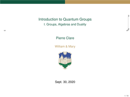 Introduction to Quantum Groups I