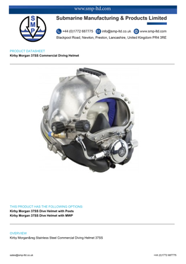 PRODUCT DATASHEET Kirby Morgan 37SS Commercial Diving Helmet