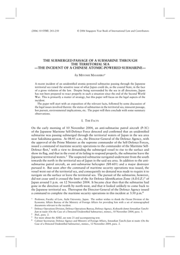 The Submerged Passage of a Submarine Through the Territorial Sea —The Incident of a Chinese Atomic-Powered Submarine—