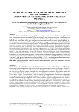 Kendaraan Desain Untuk Perancangan Geometrik Jalan Di Indonesia (Design Vehicle for Geometric Highway Design in Indonesia)