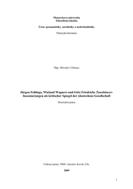 Jürgen Fehlings, Wieland Wagners Und Götz Friedrichs Tannhäuser - Inszenierungen Als Kritischer Spiegel Der (Deutschen) Gesellschaft