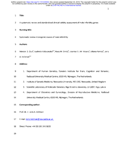 1 a Systematic Review and Standardized Clinical Validity Assessment of Male Infertility Genes 2 Running Title