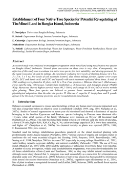 Establishment of Four Native Tree Species for Potential Revegetating of Tin-Mined Land in Bangka Island, Indonesia