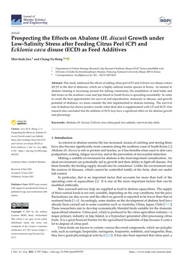 Prospecting the Effects on Abalone (H. Discus) Growth Under Low-Salinity Stress After Feeding Citrus Peel (CP) and Ecklonia Cava Disuse (ECD) As Feed Additives