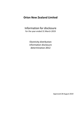 Orion New Zealand Limited Information for Disclosure