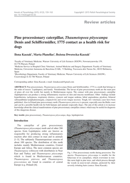 Pine Processionary Caterpillar, Thaumetopoea Pityocampa Denis and Schiffermüller, 1775 Contact As a Health Risk for Dogs