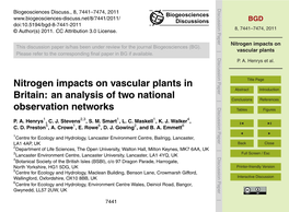 Nitrogen Impacts on Vascular Plants in Title Page Abstract Introduction