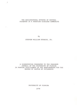 The Sociocultural Effects of Natural Disaster in a Peruvian Highland Community