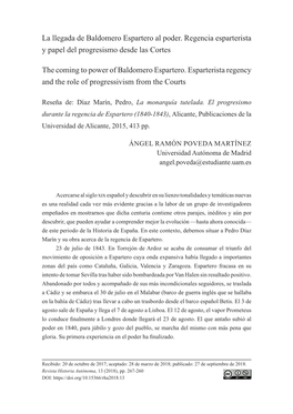 La Llegada De Baldomero Espartero Al Poder. Regencia Esparterista Y Papel Del Progresismo Desde Las Cortes