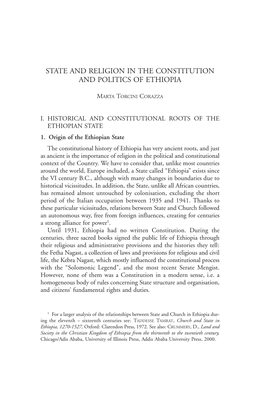 State and Religion in the Constitution and Politics of Ethiopia