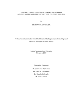 A History of Fisk University Library: 150 Years of African American Public History and Culture, 1866 – 2016