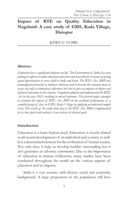 Impact of RTE on Quality Education in Nagaland: a Case Study of GMS, Kuda Village, Dimapur