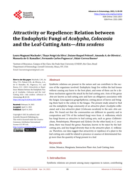 Relation Between the Endophytic Fungi of Acalypha, Colocasia and the Leaf-Cutting Ants—Atta Sexdens
