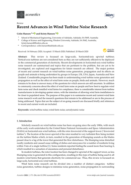 Acoustics Recent Advances in Wind Turbine Noise Research