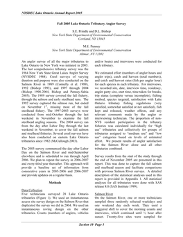 Fall 2005 Lake Ontario Tributary Angler Survey
